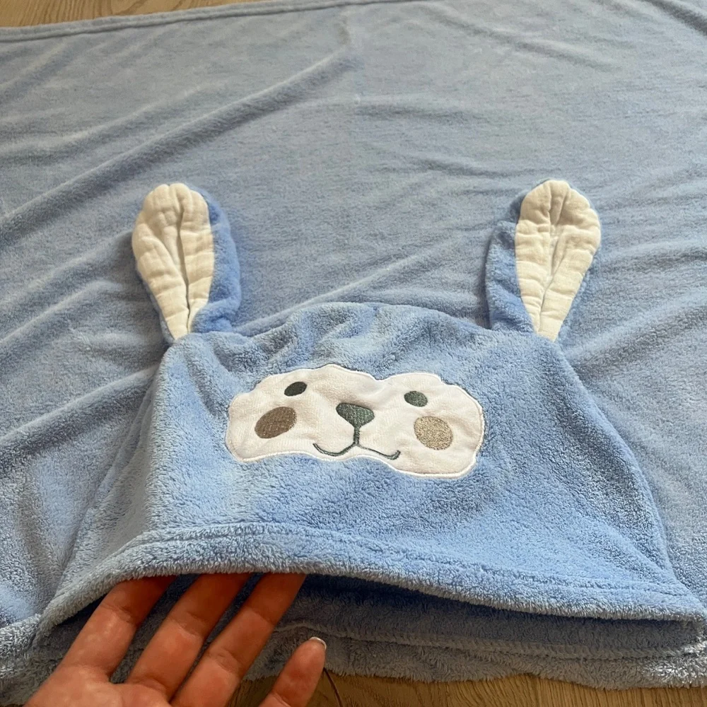 Kids Bath Towel Hood Fleece Bathrobe Quick Dry Hooded Blue Poncho for Children
